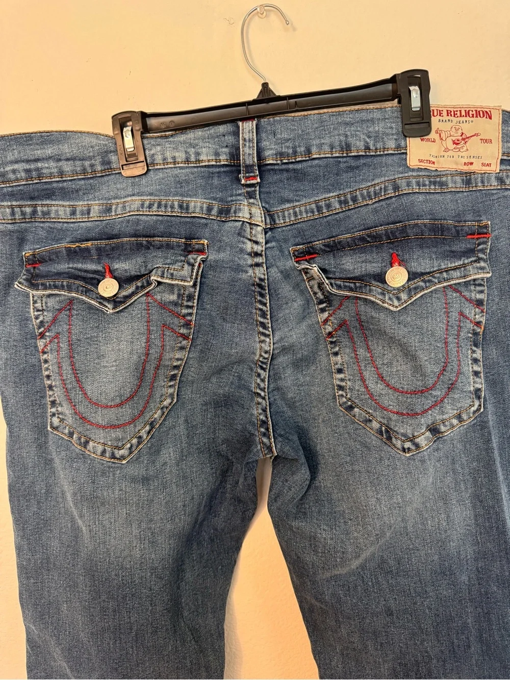 True Religion Denim Jeans in Medium Blue with Red Trim